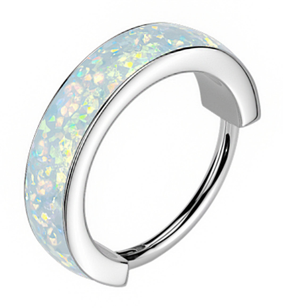 Thick Rim White Opalite Titanium Hinged Segment Ring