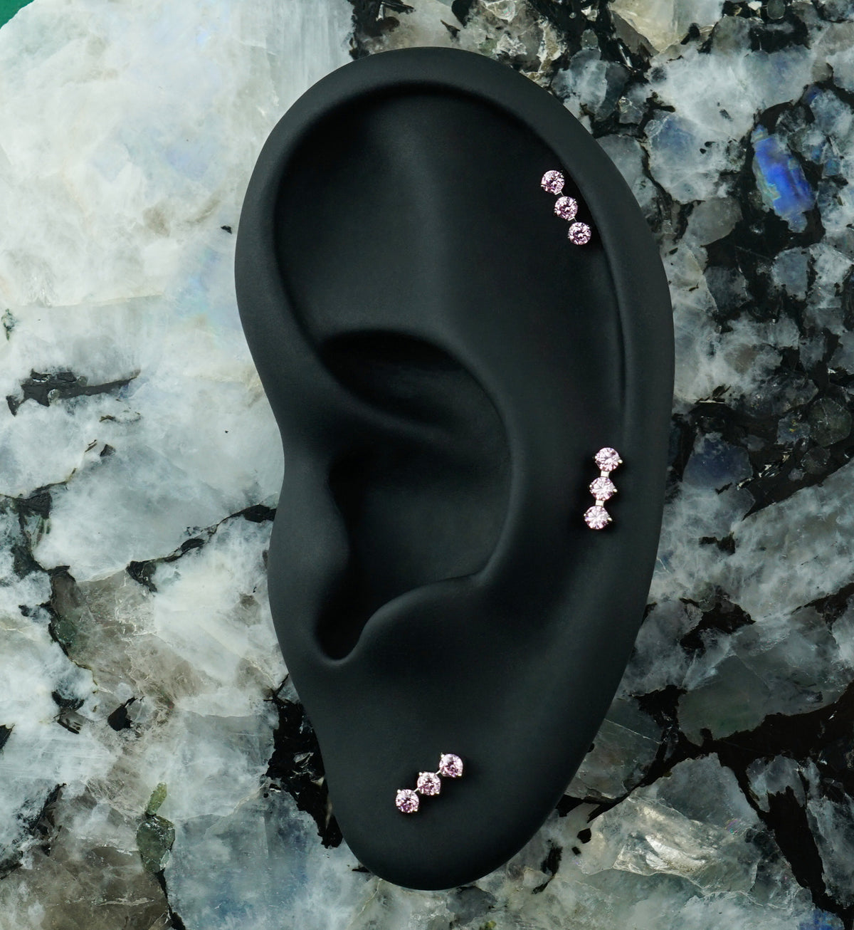 Threefold Pink CZ Titanium Threadless Top