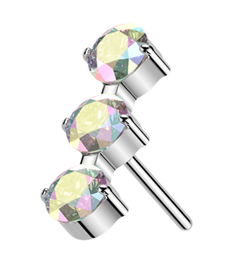 Threefold Rainbow Aurora CZ Titanium Threadless Top