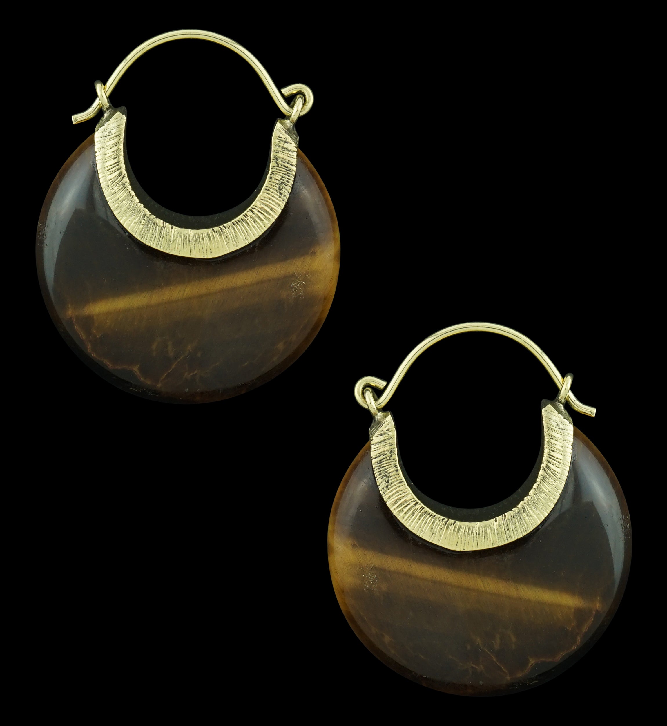 Tiger Eye Textured Brass Stone Earrings