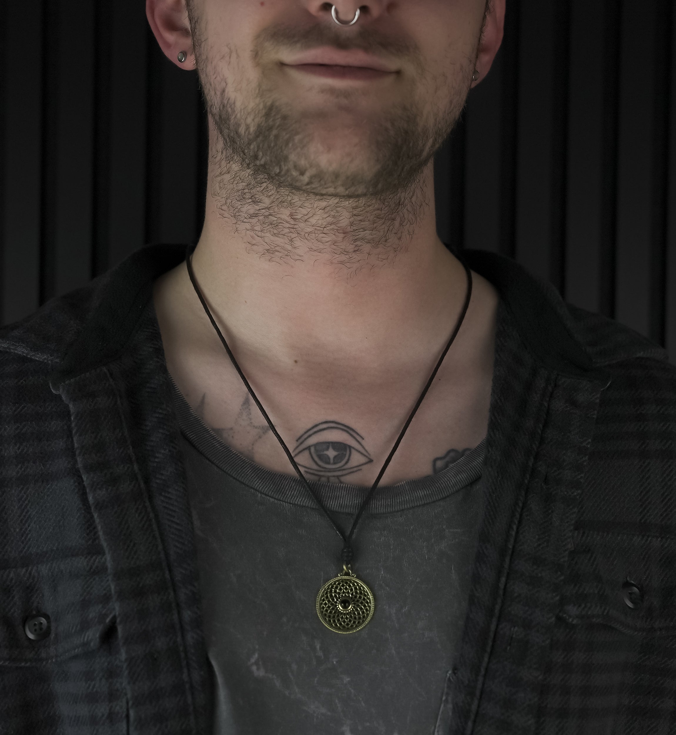 Torus Black Onyx Stone Inlay Brass Pendant Necklace