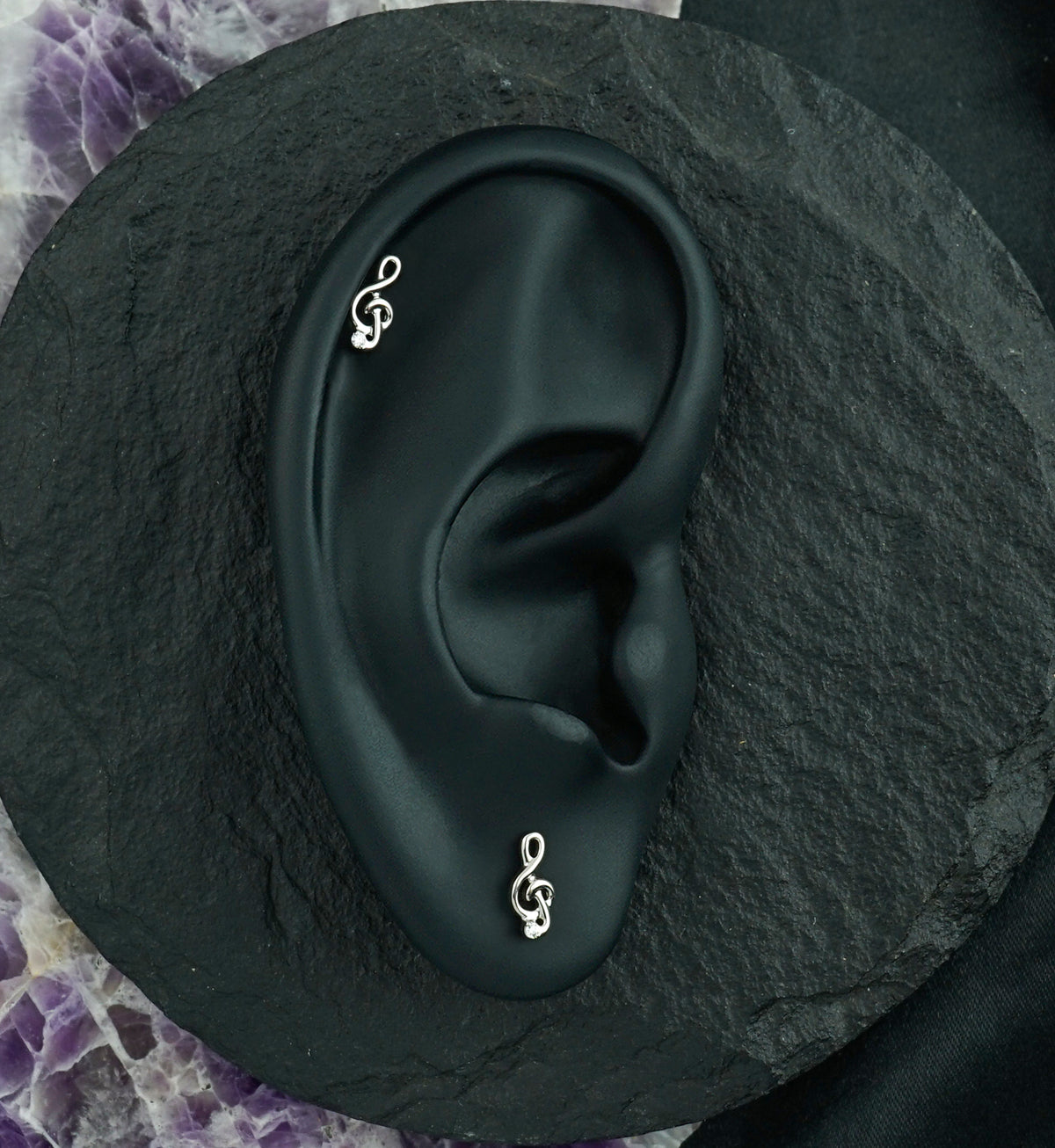Treble Clef CZ Titanium Threadless Top
