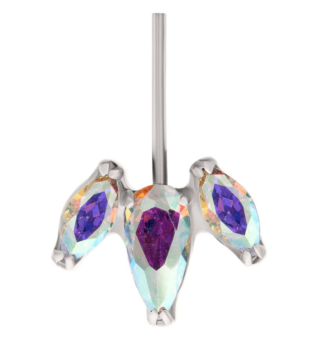 Tri-Sepal Rainbow Aurora CZ Vertical Titanium Threadless Top