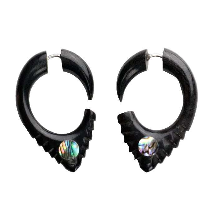 Tribal Cursor Fake Gauges With Abalone Shell Inlay Earrings