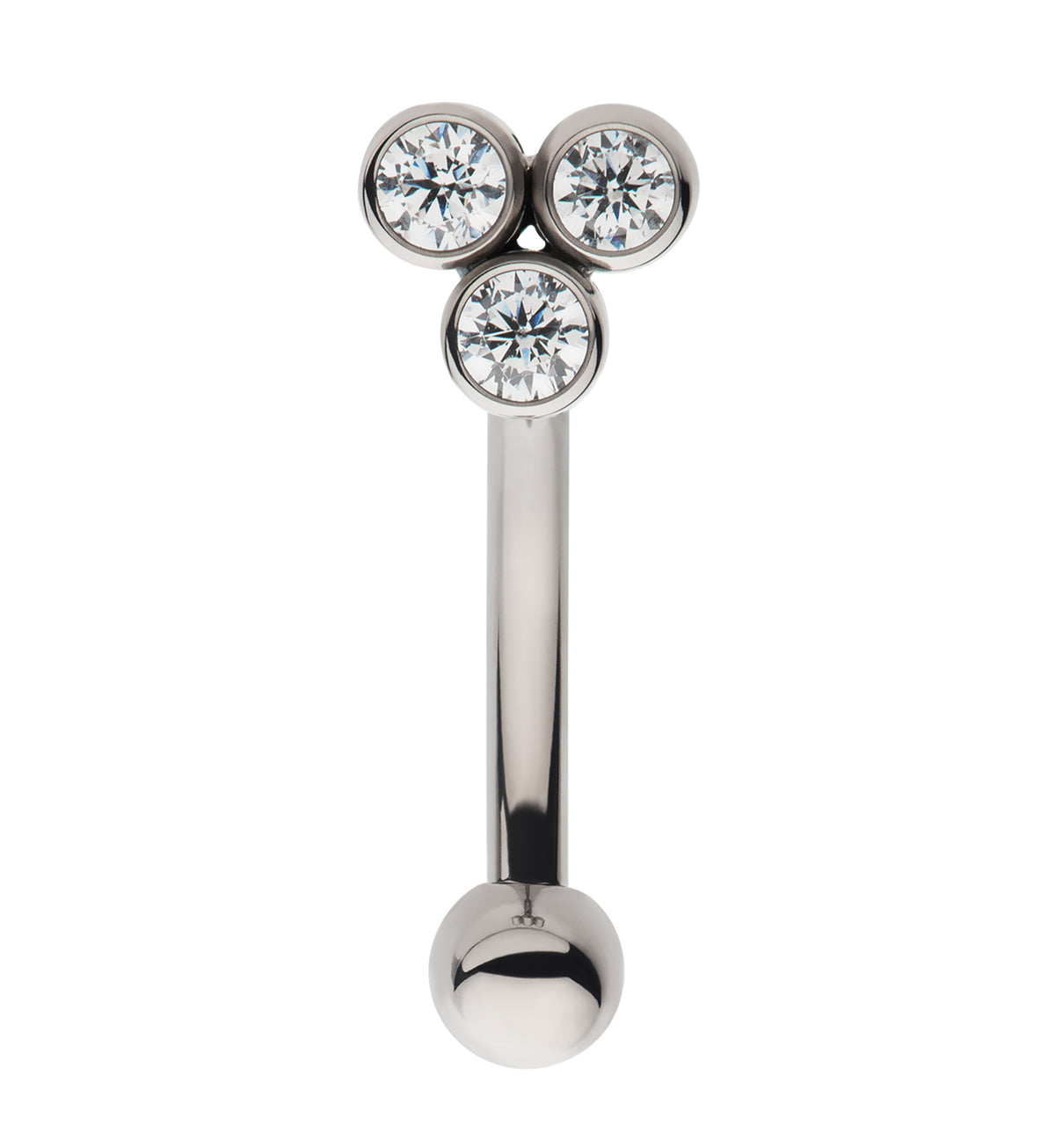 Trine Bezel Clear CZ Internally Threaded Titanium Curved Barbell