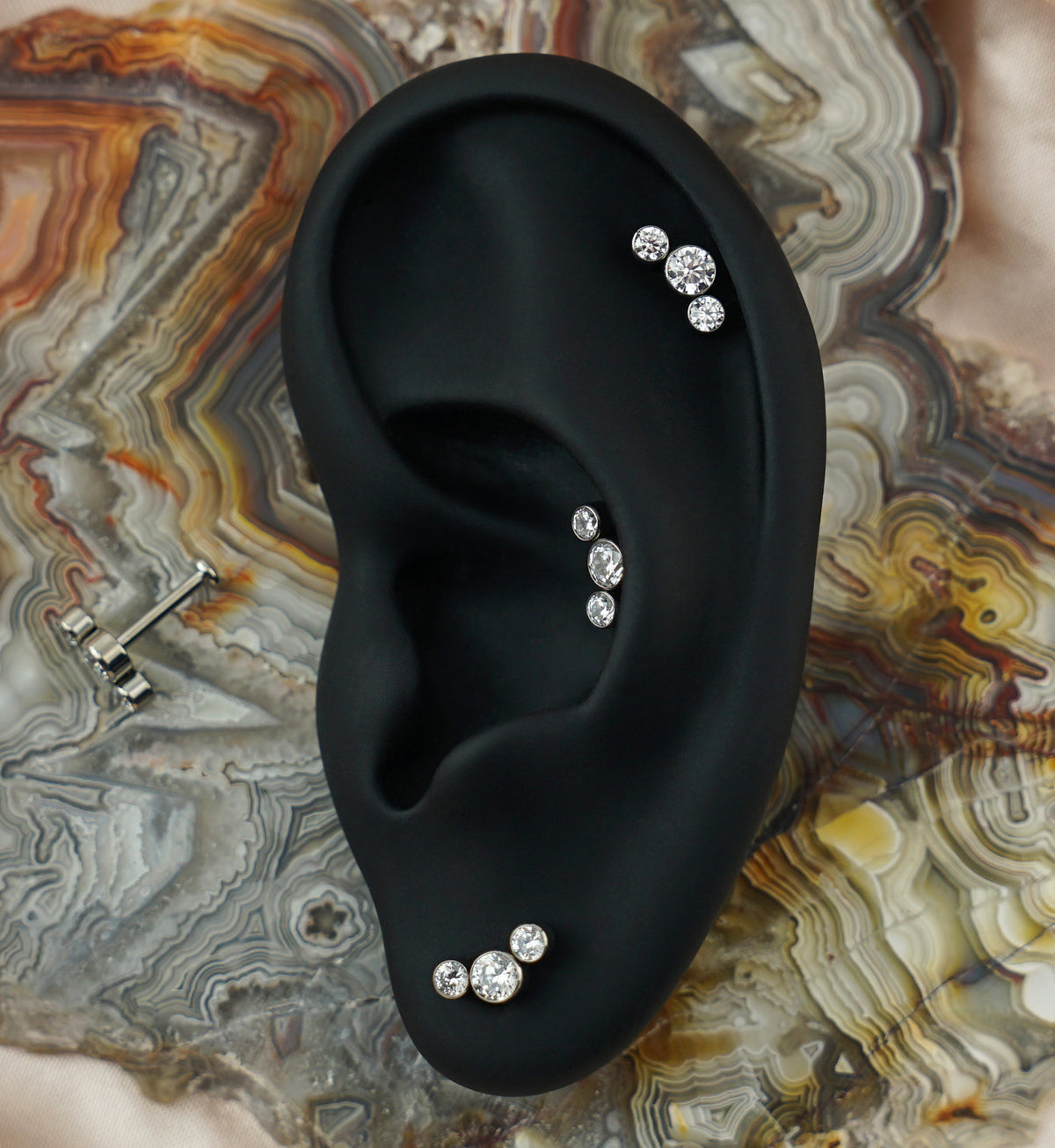 Triple Clear CZ Titanium Threadless Labret