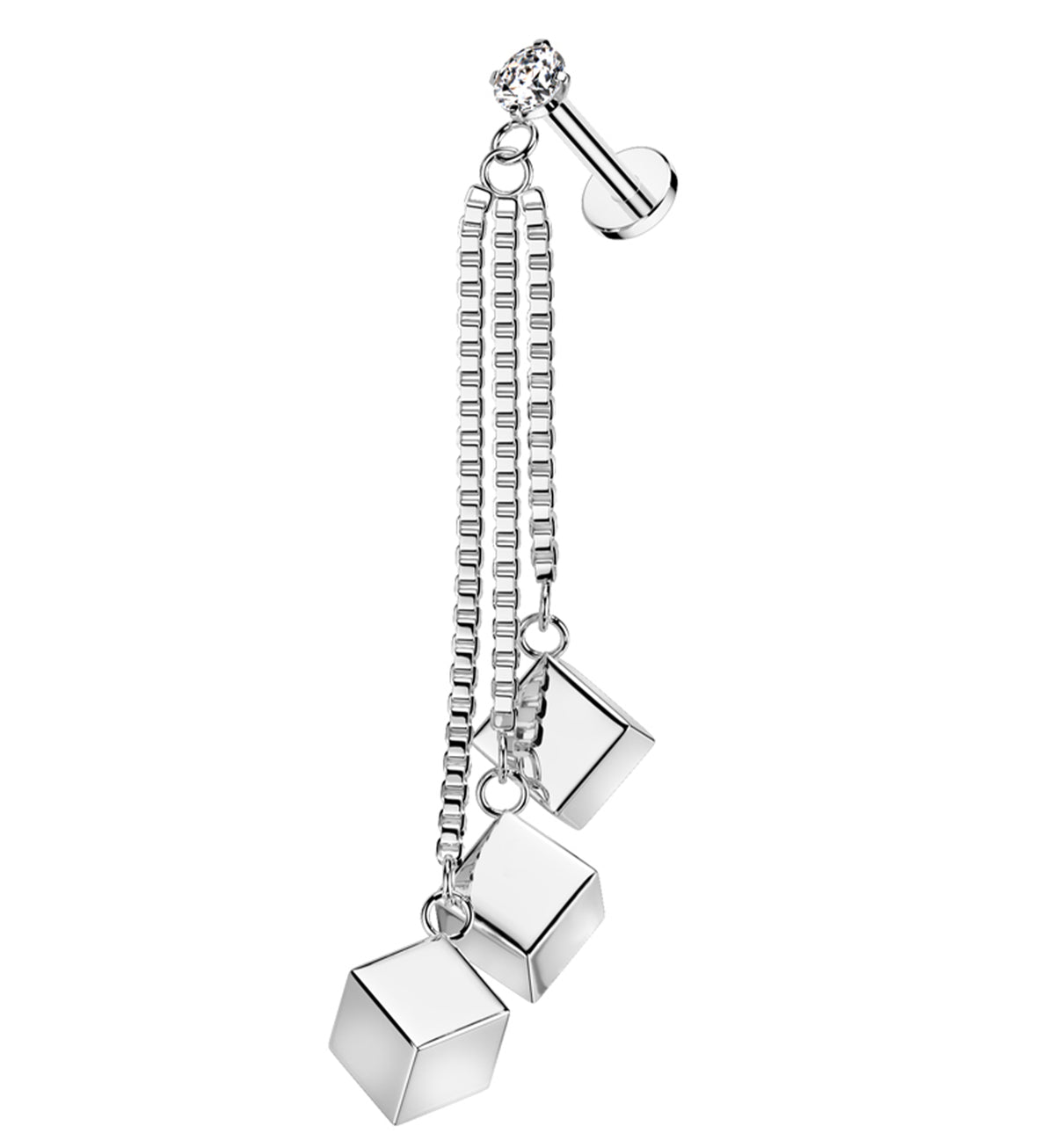 Triple Cube Dangle Chain Stainless Steel Internally Threaded Labret