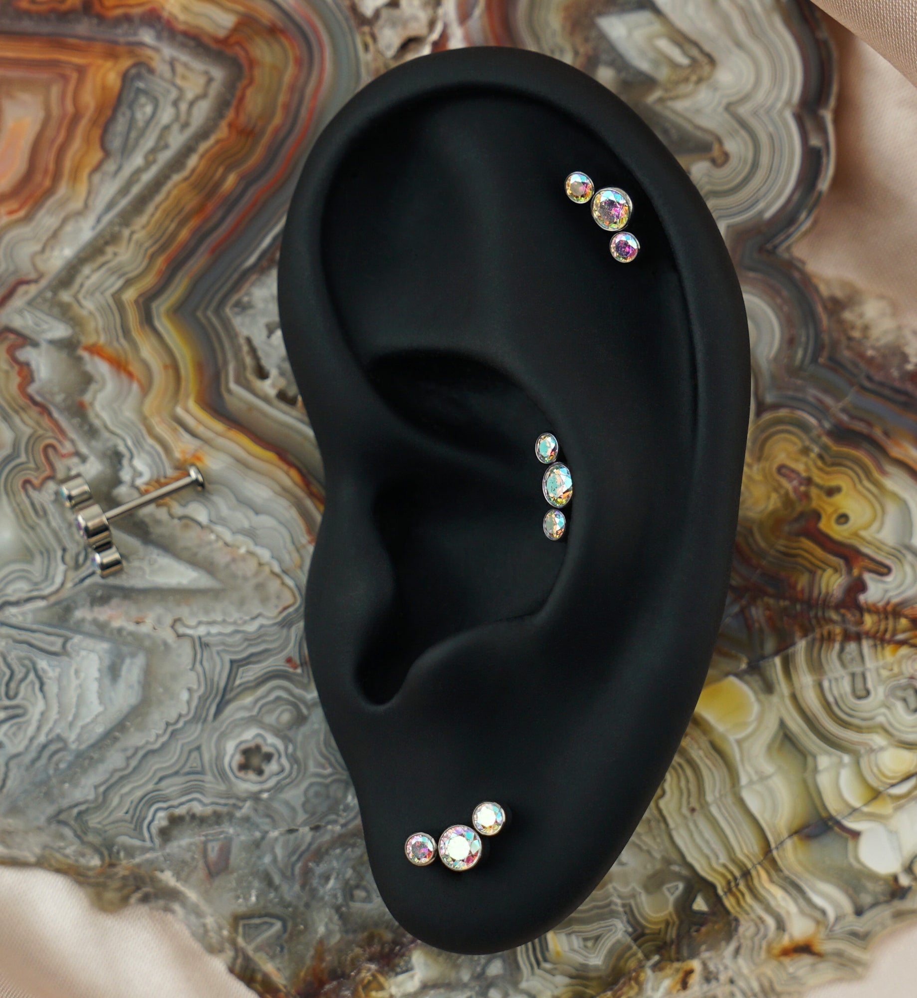 Triple Rainbow Aurora CZ Titanium Threadless Labret