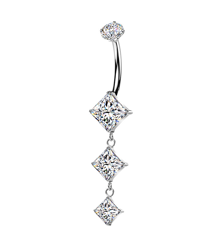 Triple Rhombus Clear CZ Dangle Titanium Internally Threaded Belly Button Ring