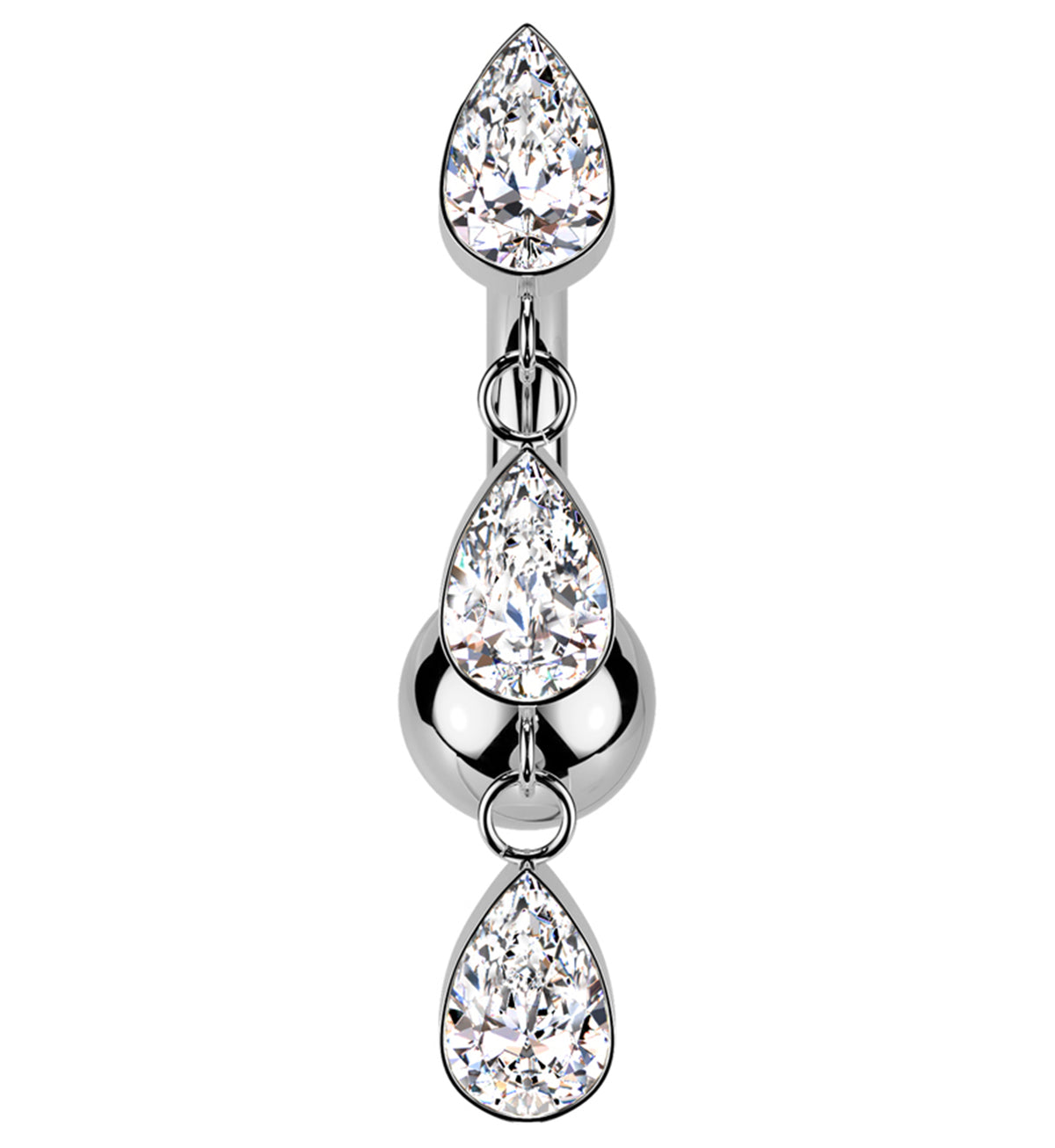 Triple Teardrop Dangle Clear CZ Titanium Threadless Belly Button Ring