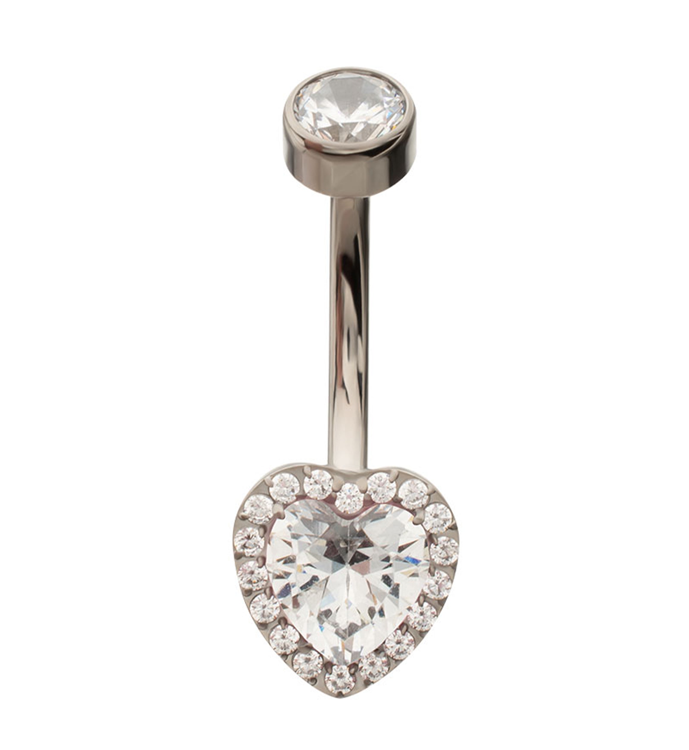 Valentine Heart Clear CZ Titanium Internally Threaded Belly Button Ring