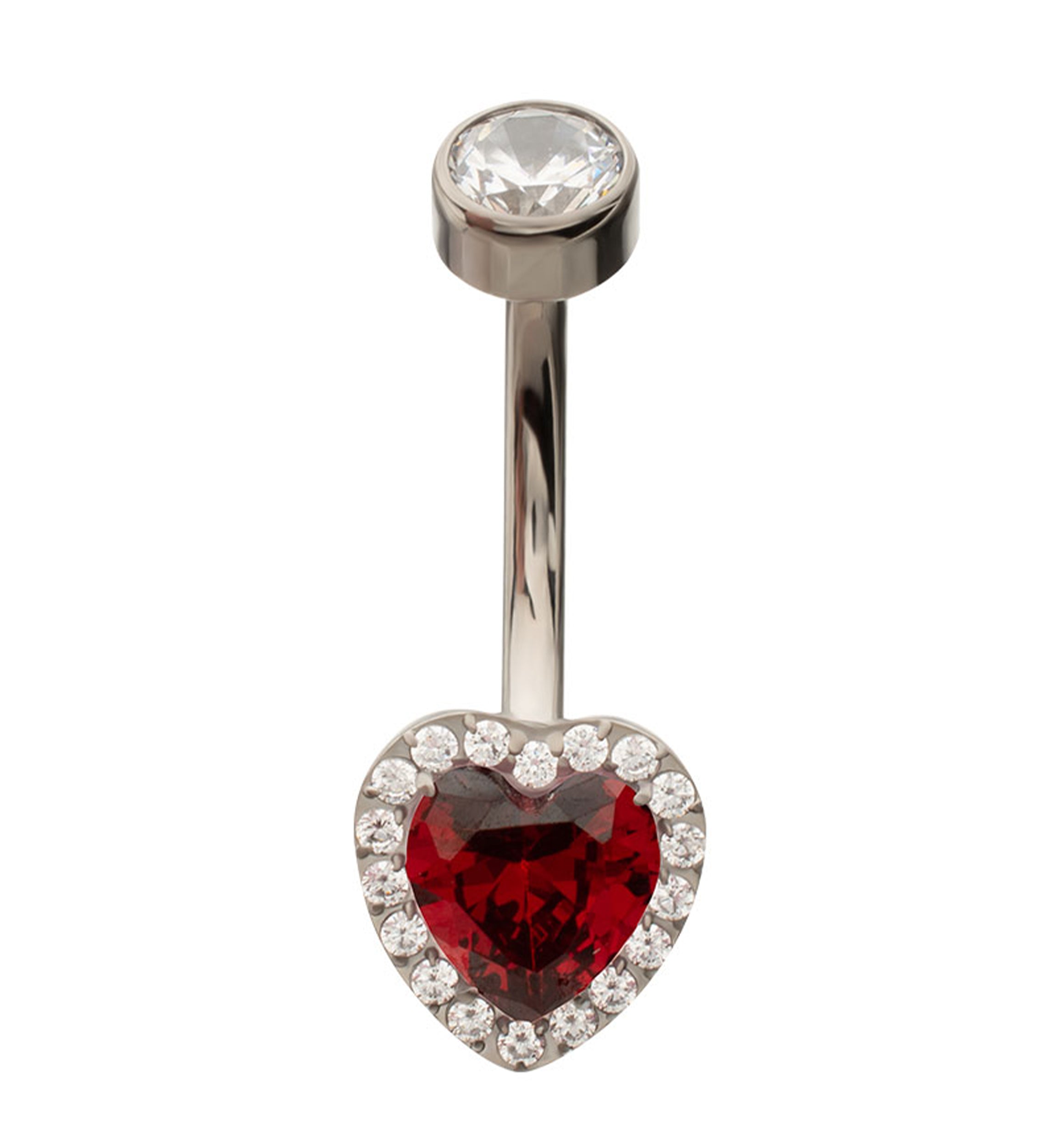 Valentine Heart Garnet CZ Titanium Internally Threaded Belly Button Ring