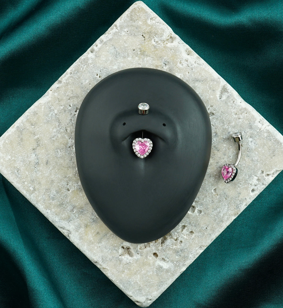 Valentine Heart Pink CZ Titanium Internally Threaded Belly Button Ring