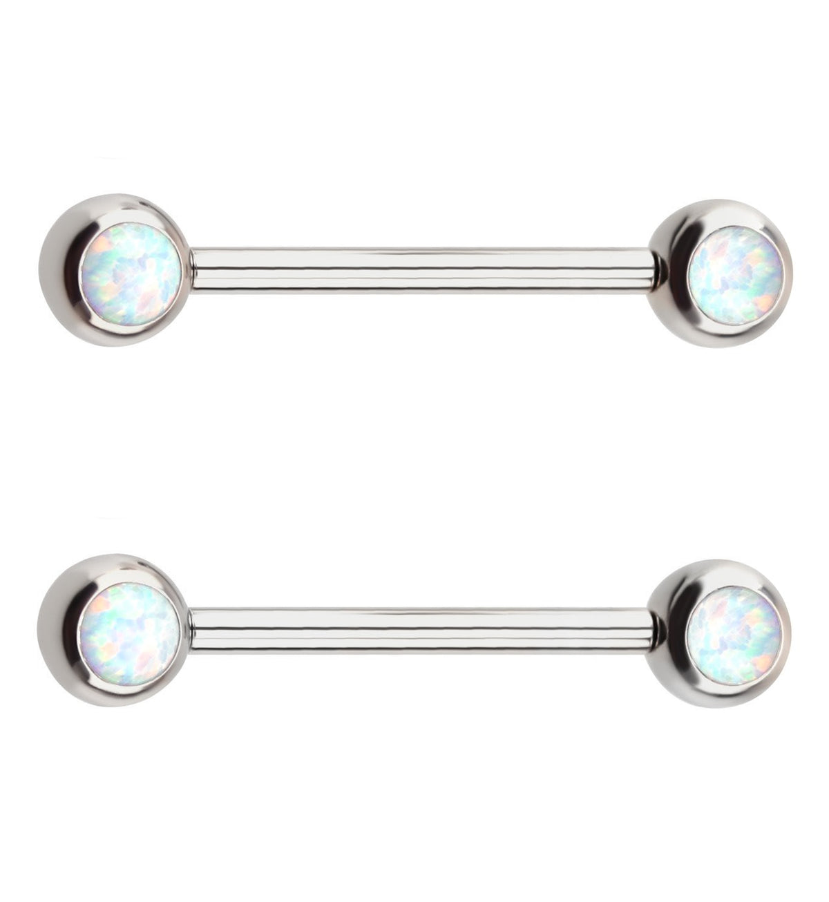White Opalite Stainless Steel Threadless Nipple Barbells