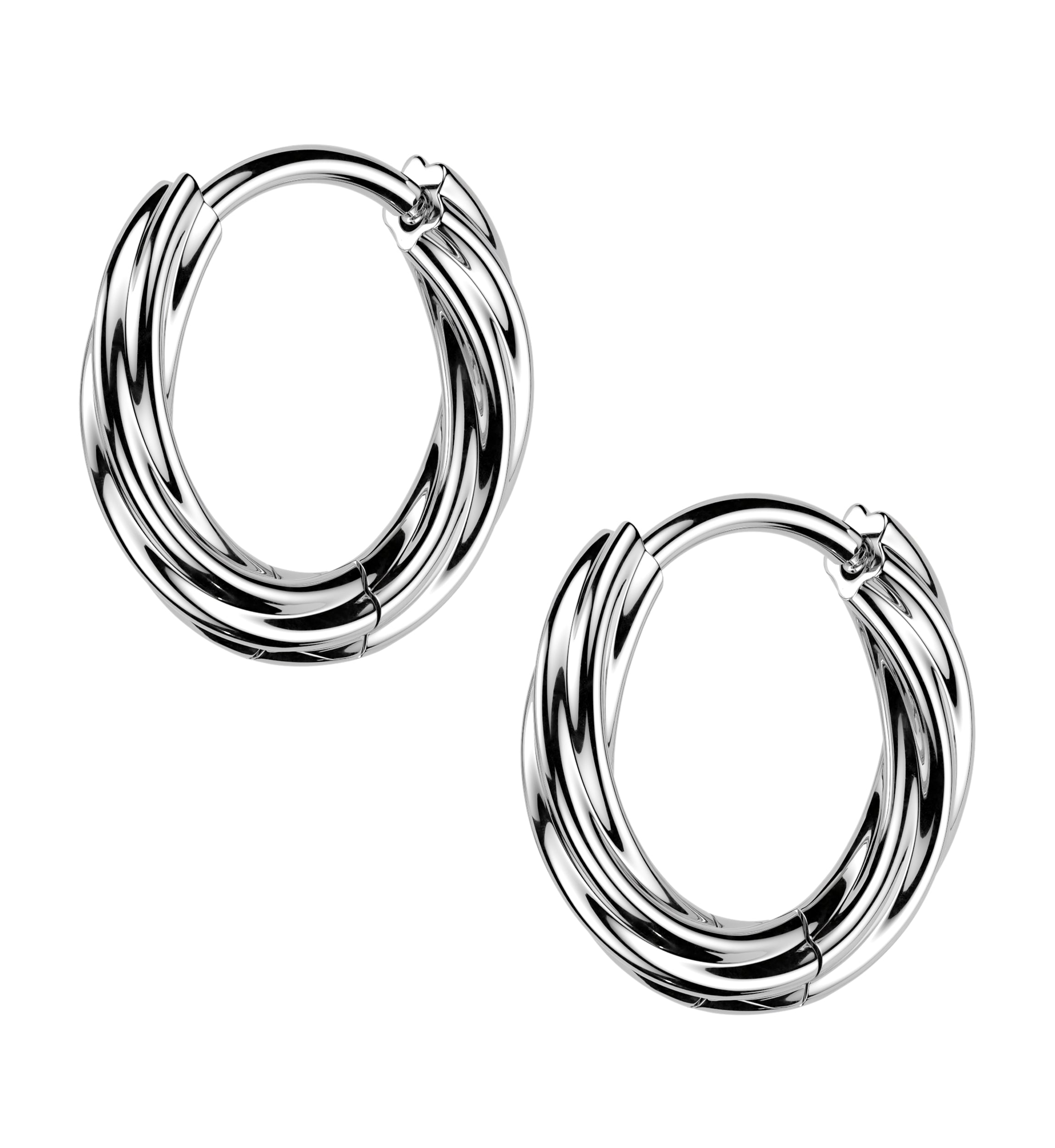 Winding Stainless Steel Hinged Hoop Huggie Earrings