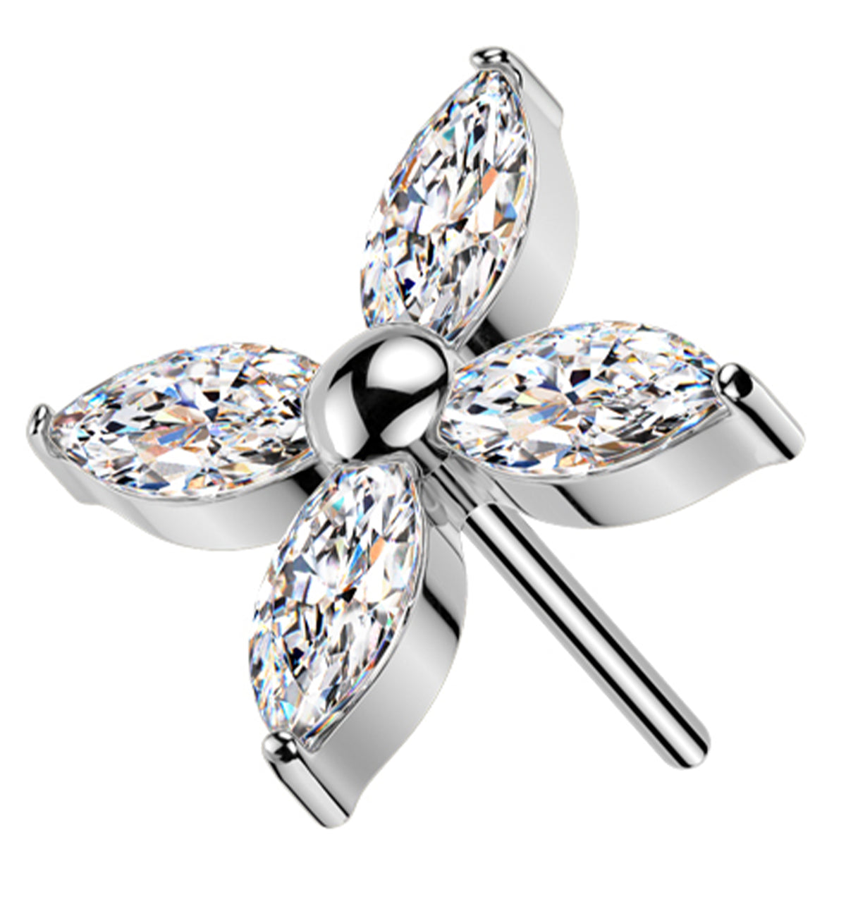 Windmill Marquise Clear CZ Threadless Titanium Top