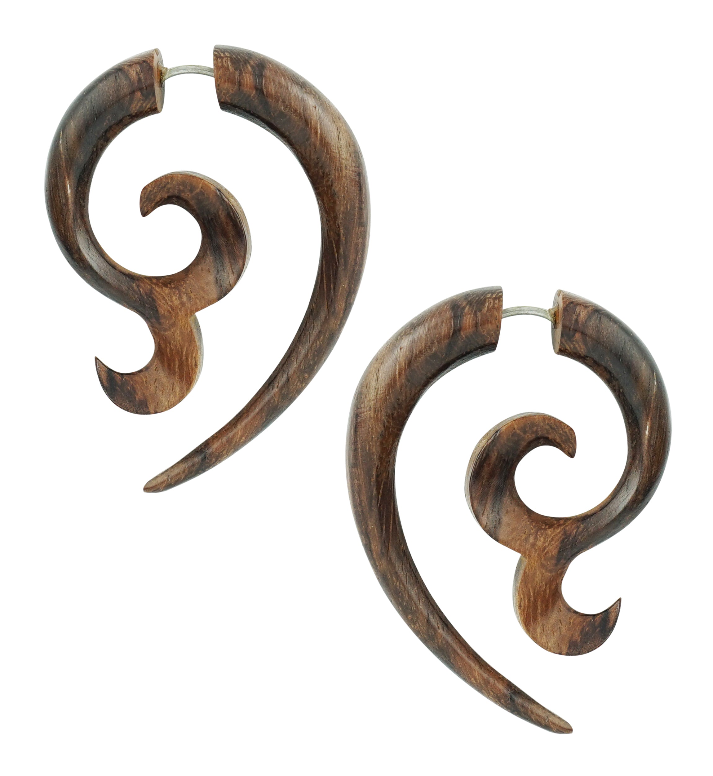 Wooden Pecos Spiral Fake Gauges Earrings