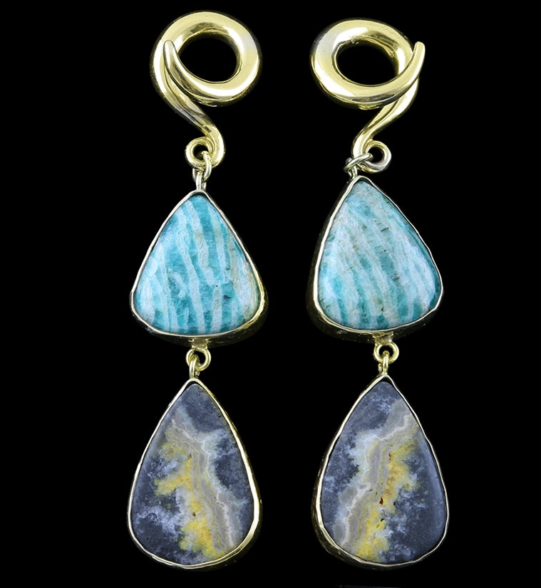 Double Amazonite X Bumblebee Jasper Stone Ear Weights