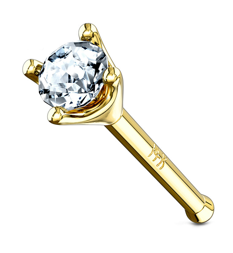 20G 14kt Gold Prong CZ Nose Stud Ring