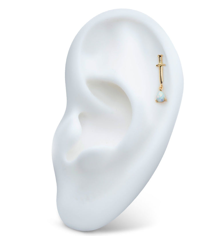 14kt Gold Dagger White Opalite Dangle Threadless Top