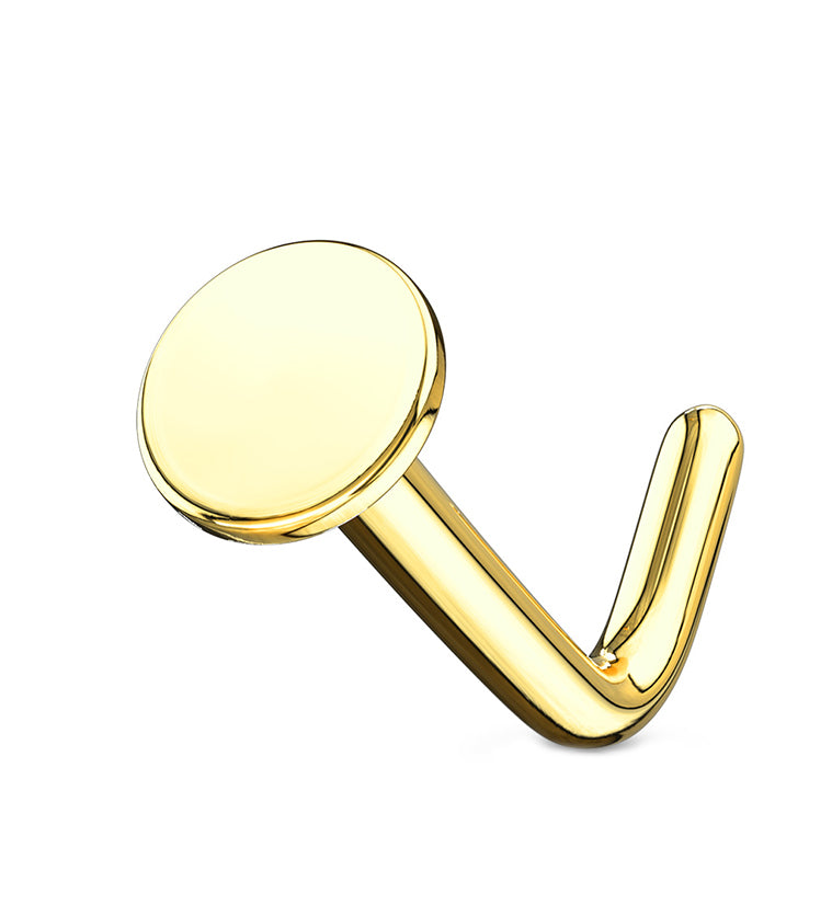 20G 14kt Gold Flat Disk L Shaped Nose Ring