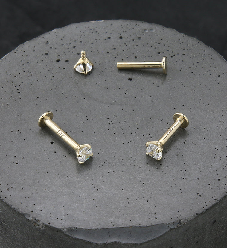 14kt Gold Prong CZ Internally Threaded Labret
