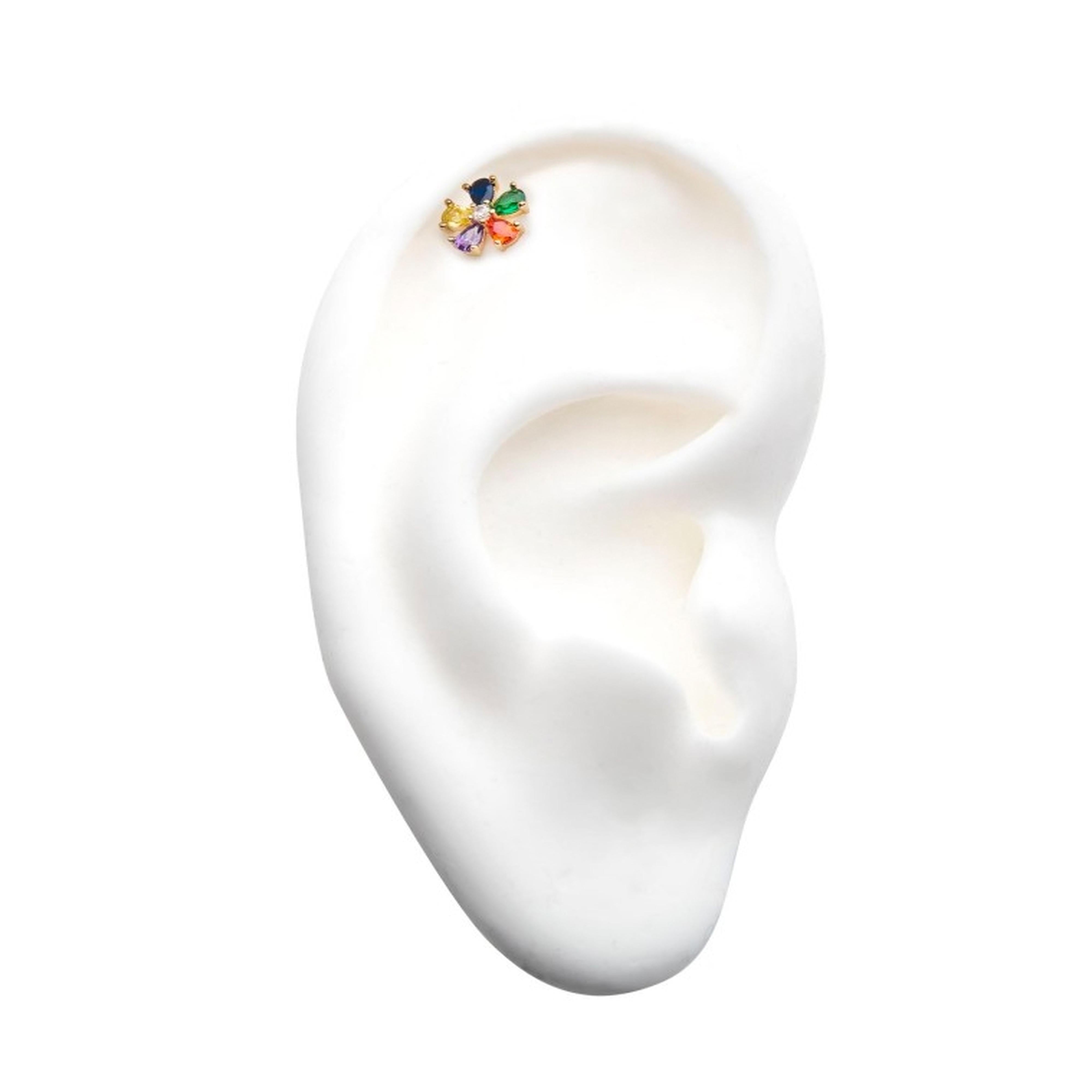 14kt Gold Rainbow CZ Flower Threadless Top