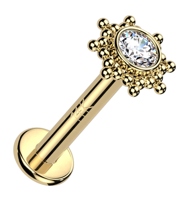 14kt Gold Solar CZ Internally Threaded Labret
