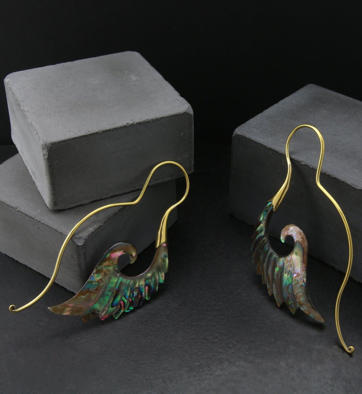 18G Cherub Wing Brass Abalone Hangers / Earrings