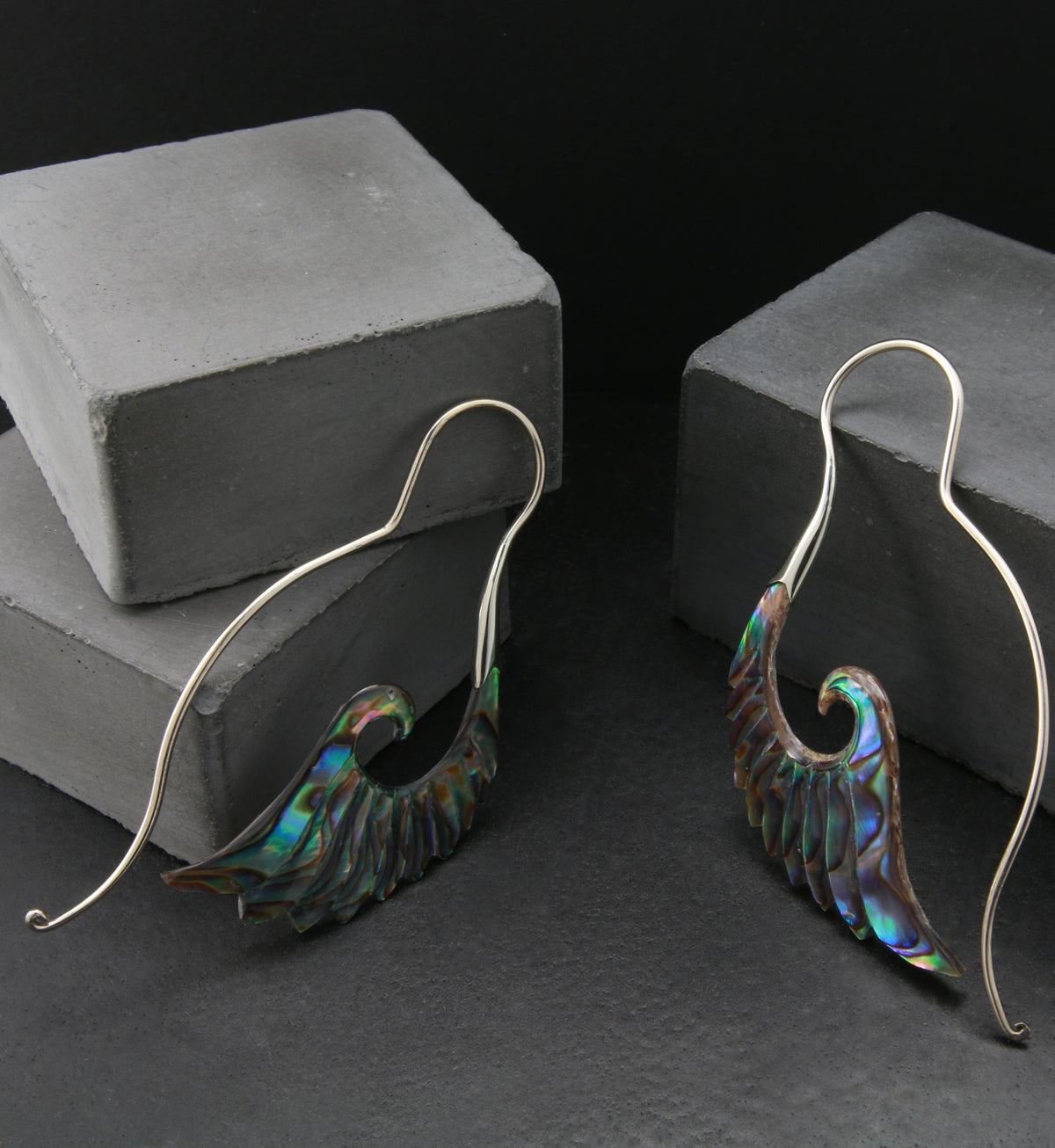 18G Cherub Wing White Brass Abalone Hangers / Earrings