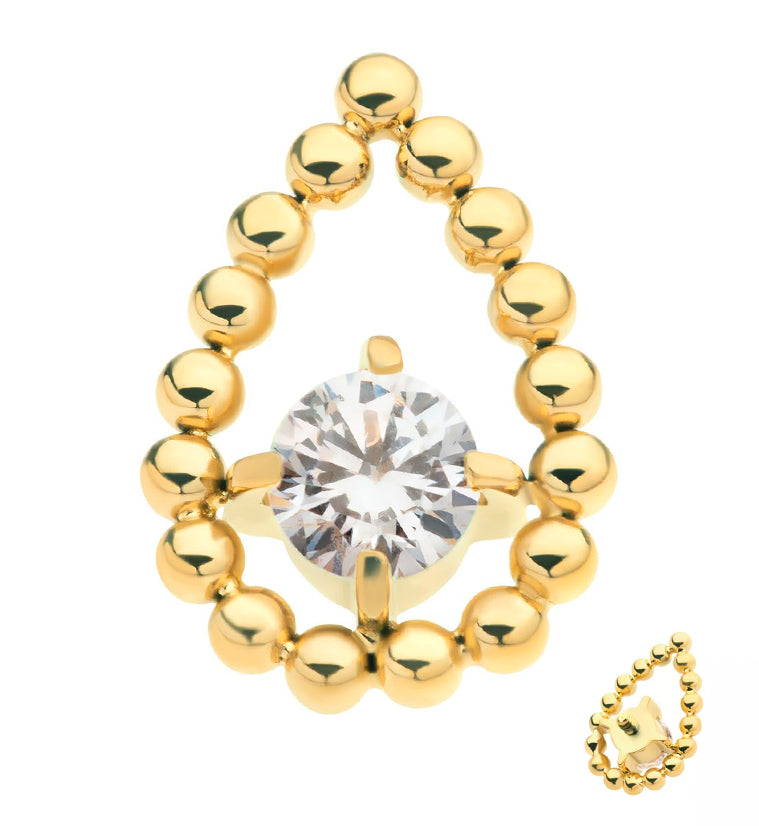 24kt Gold PVD Dewdrop CZ Internally Threaded Titanium Top
