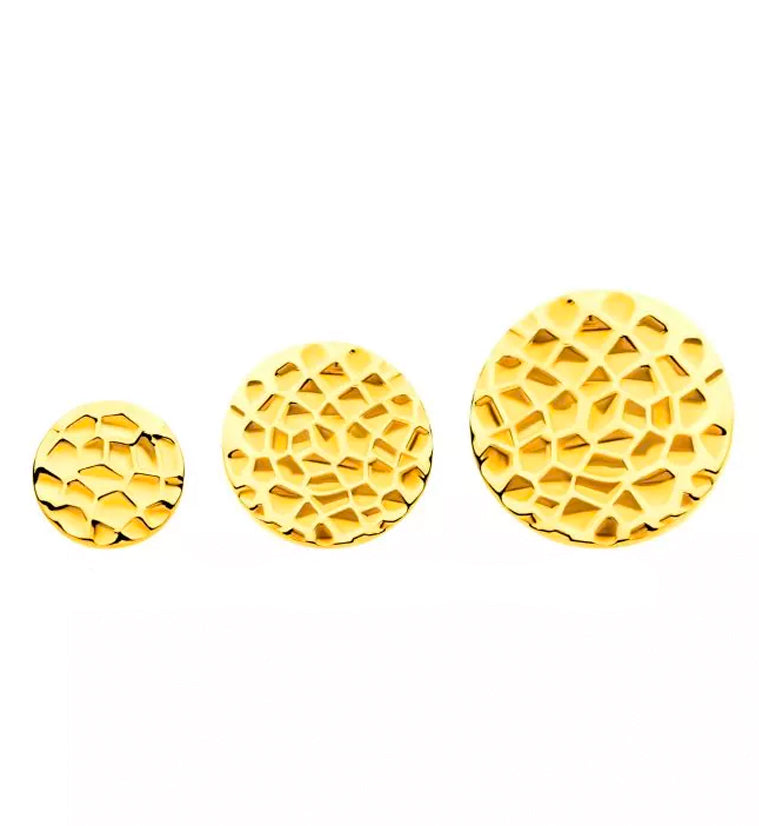 24kt Gold PVD Hammered Disk Threadless Titanium Top