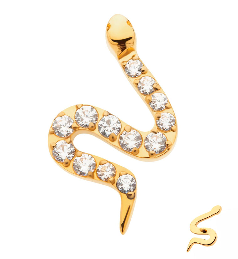 24kt Gold PVD Serpent CZ Internally Threaded Titanium Top