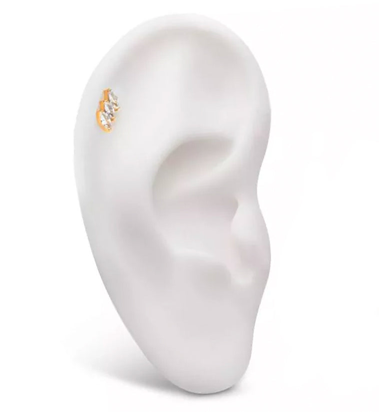 24kt Gold Slant CZ Threadless Titanium Top