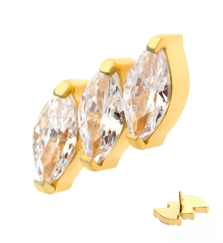 24kt Gold Slant CZ Threadless Titanium Top