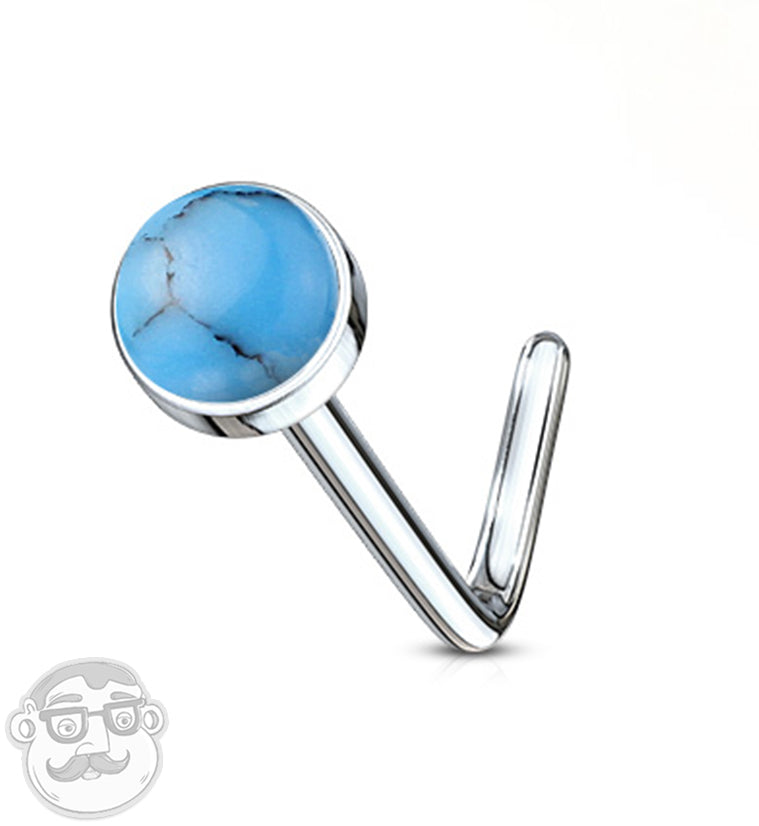 20G Turquoise Howlite Stone Top L Shape Nose Stud