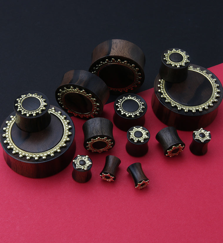 Adorn Brass Inlay Areng Wood Plugs