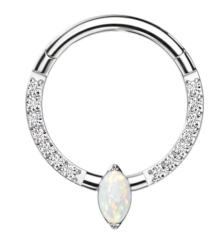Bauble White Opalite Clear CZ Titanium Hinged Segment Ring