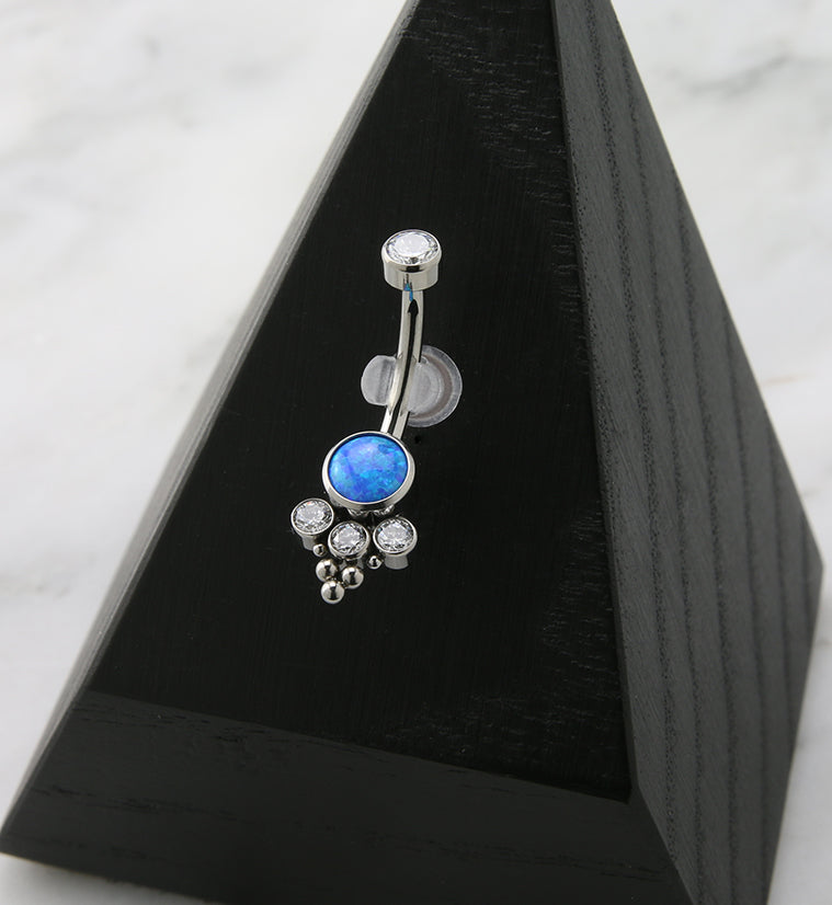 Beaded Blue Opalite Titanium Internally Threaded Belly Button Ring