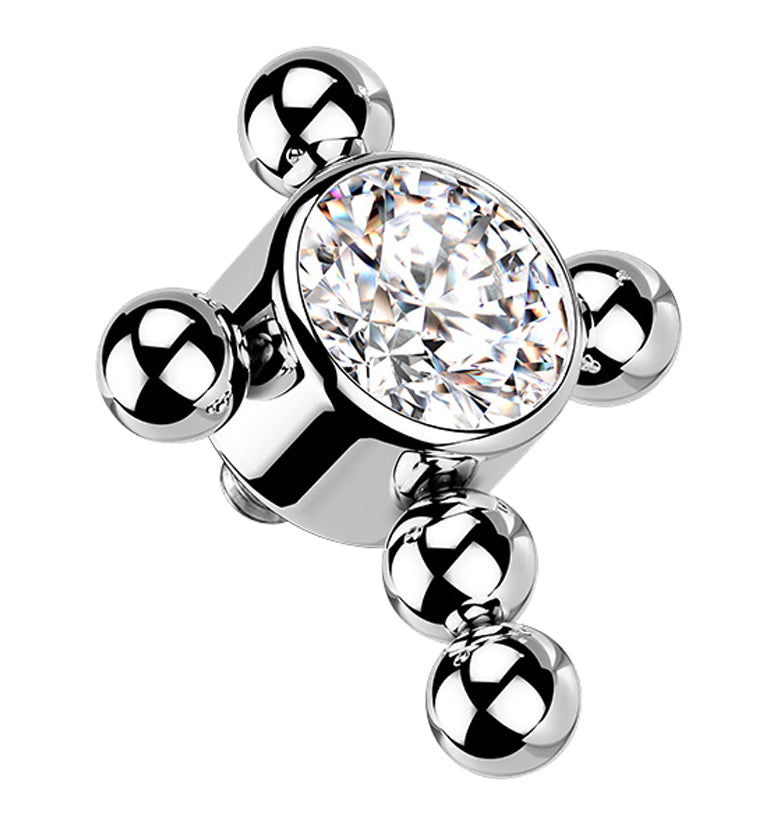 Beaded Cross Clear CZ Titanium Internally Threaded Top