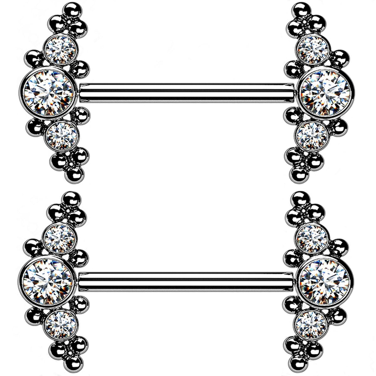 14G Beaded CZ Titanium Threadless Nipple Ring Barbells