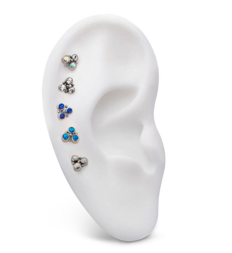 Trinity Beaded Rainbow Aurora CZ Threadless Titanium Top