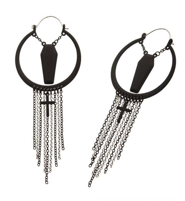 20G Black Coffin Chained Cross Plug Hoops