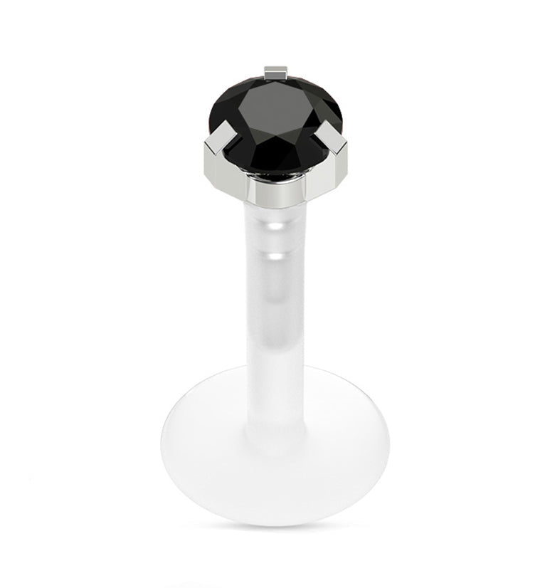 16G Black CZ Prong Push Top Labret