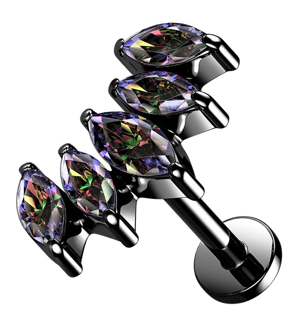 Black PVD Half Crown Aura CZ Gem Labret Post
