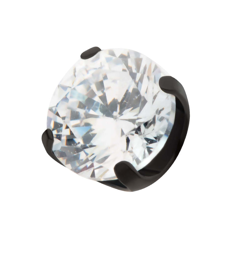 Black PVD Prong Clear CZ Internally Threaded Titanium Top