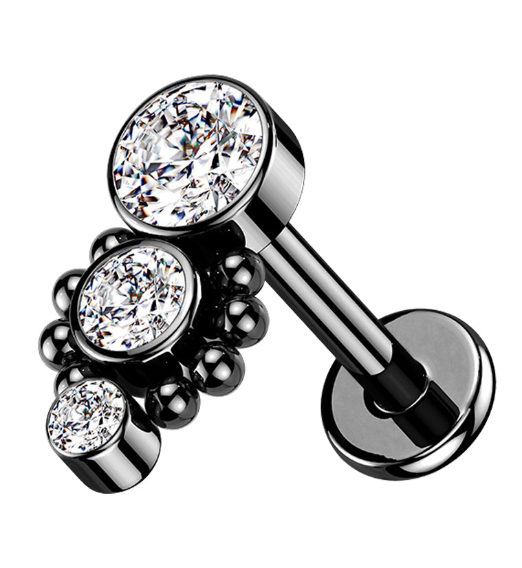 Black PVD Trinal CZ Labret Post