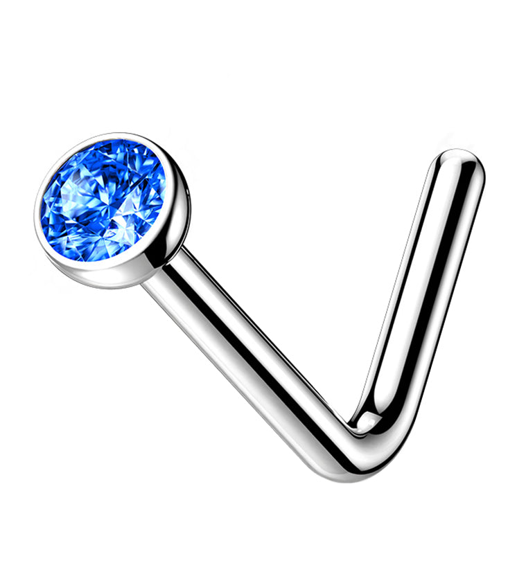Blue CZ Top L Bend Titanium Nose Ring by Urban Body Jewelry