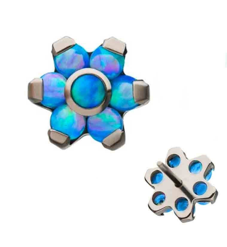 Blue Opalite Flower Titanium Threadless Top by Urban Body Jewelry