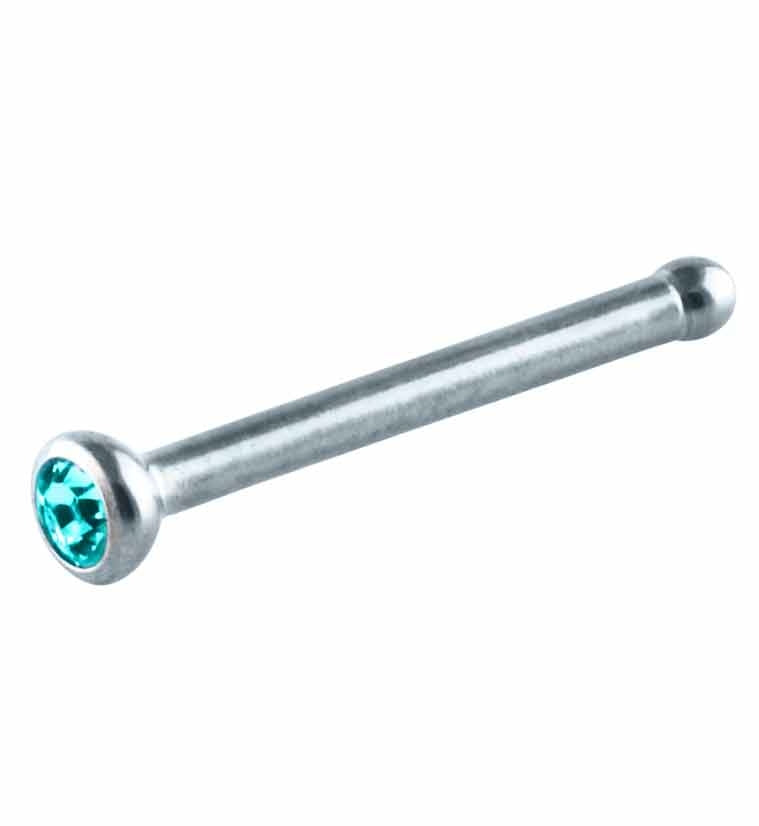 Blue Zircon CZ Bezel Set Titanium Nosebone